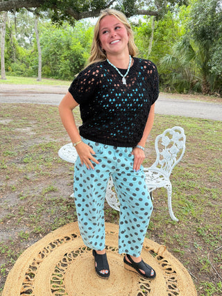 Alternate view of Vacay Ready Open Weave Black Sweater Top
