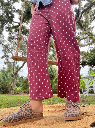Moxie Dots BURGUNDY Gypsy Fit Barrel Pants
