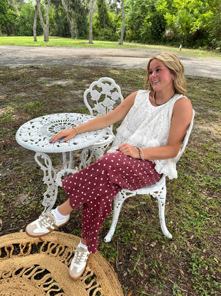 Moxie Dots BURGUNDY Gypsy Fit Barrel Pants
