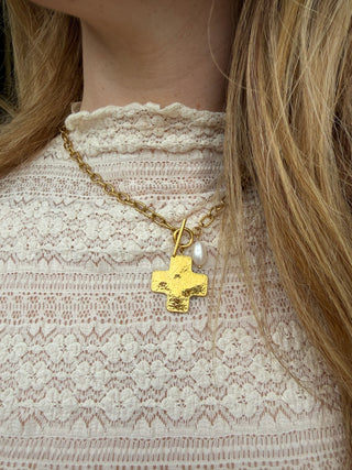 Shannon Toggle Pearl Cross Necklace Lauren Kenzie
