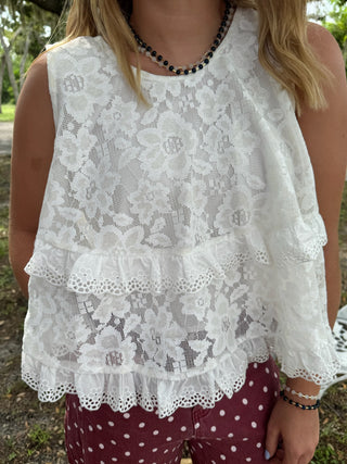Alternate view of Saturday in the Park White Lace Layer Tank Top
