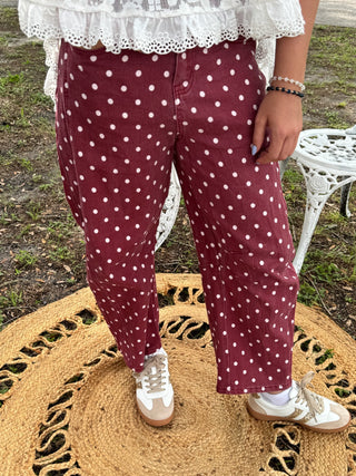 Moxie Dots BURGUNDY Gypsy Fit Barrel Pants
