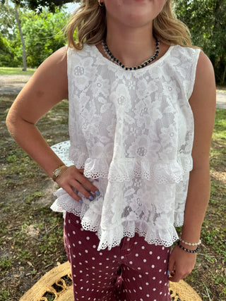 Alternate view of Saturday in the Park White Lace Layer Tank Top
