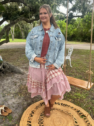 POL Moonflower Pearl Denim Jacket OVERSIZED
