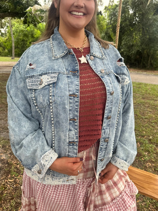 POL Moonflower Pearl Denim Jacket OVERSIZED
