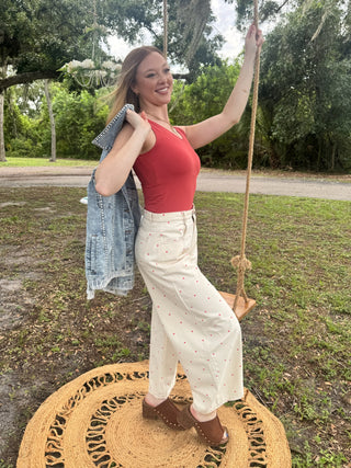Alternate view of Ivory & Coral Polka Dot Gypsy Fit Pants
