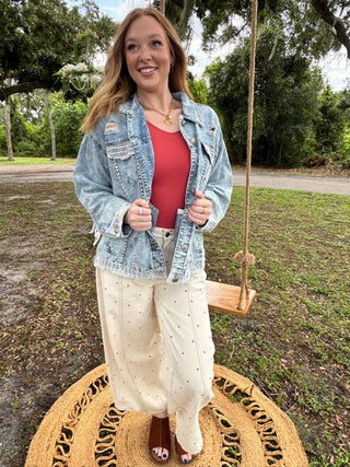 Alternate view of Ivory & Coral Polka Dot Gypsy Fit Pants

