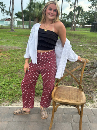 Moxie Dots BURGUNDY Gypsy Fit Barrel Pants
