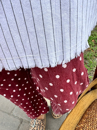 Moxie Dots BURGUNDY Gypsy Fit Barrel Pants
