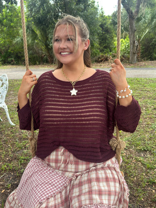 Orchard Stroll BURGUNDY Slouchy Sweater Top
