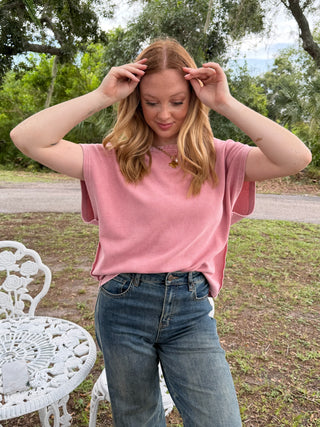 Alternate view of Easel Plain Jane DUSTY ROSE Drop Shoulder Top OVERSIZED

