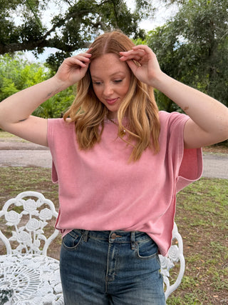 Alternate view of Easel Plain Jane DUSTY ROSE Drop Shoulder Top OVERSIZED
