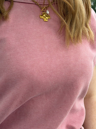 Alternate view of Easel Plain Jane DUSTY ROSE Drop Shoulder Top OVERSIZED
