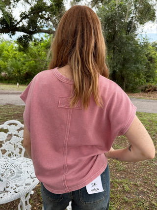 Alternate view of Easel Plain Jane DUSTY ROSE Drop Shoulder Top OVERSIZED
