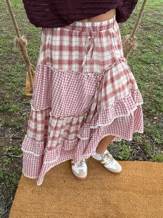Alternate view of Jolene Pink Plaid Ruffle Skirt
