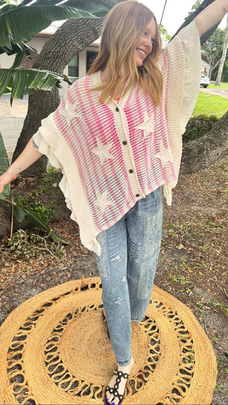 Old Glory Pink Stripe Sweater Top OVERSIZED
