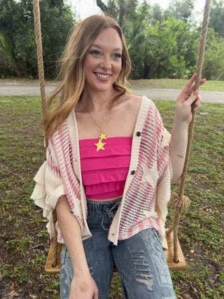 Alternate view of Old Glory Pink Stripe Sweater Top OVERSIZED
