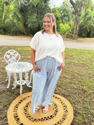 Alternate view of Breezy Beach Blue Striped Wideleg Jogger Pants
