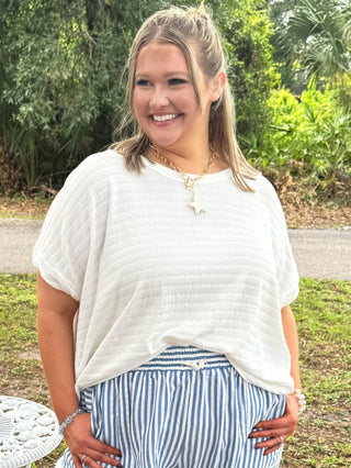 Have It Your Way White Textured Dolman Top
