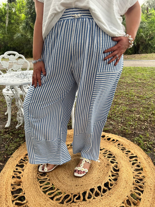 Alternate view of Breezy Beach Blue Striped Wideleg Jogger Pants
