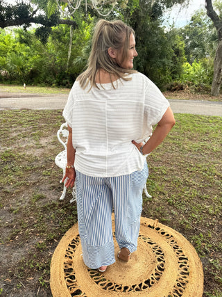 Alternate view of Breezy Beach Blue Striped Wideleg Jogger Pants
