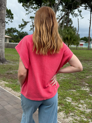 Alternate view of Easel Plain Jane BOHO RED Drop Shoulder Top OVERSIZED
