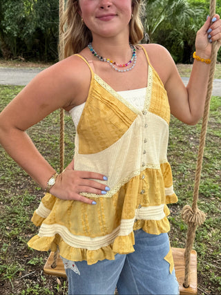 POL Honey & Sunshine Embroidered Ruffle Top
