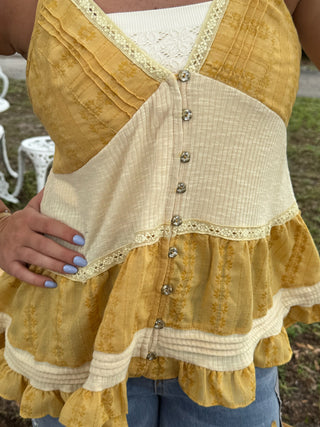 POL Honey & Sunshine Embroidered Ruffle Top
