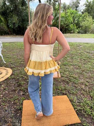 Alternate view of Easel Gold Star Washed Denim Patchwork Pants
