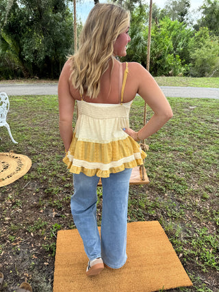 POL Honey & Sunshine Embroidered Ruffle Top
