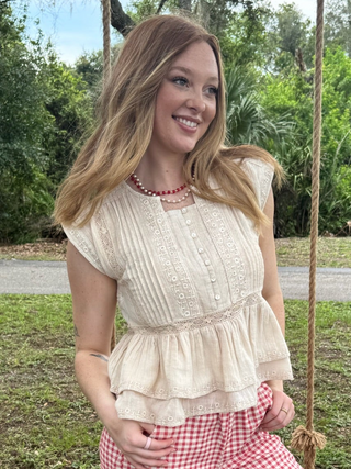POL Ivory Bohemian Pintuck Top
