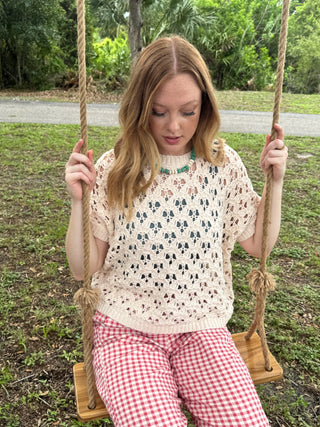 Alternate view of Vacay Ready Open Weave Oatmeal Sweater Top
