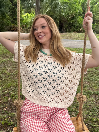 Vacay Ready Open Weave Oatmeal Sweater Top
