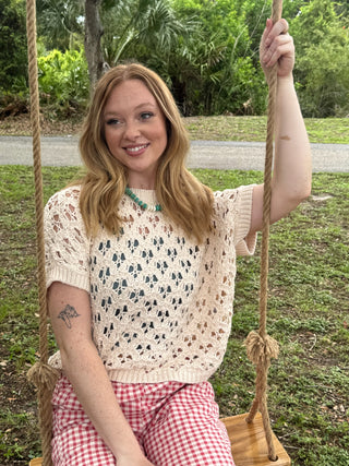 Alternate view of Vacay Ready Open Weave Oatmeal Sweater Top
