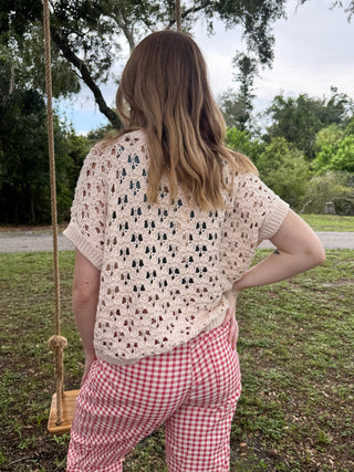 Alternate view of Vacay Ready Open Weave Oatmeal Sweater Top
