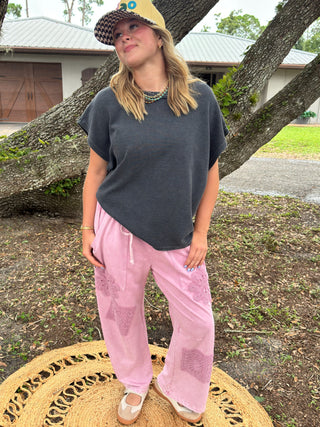 Alternate view of Easel Plain Jane BLACK Drop Shoulder Top OVERSIZED
