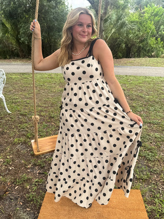 Alternate view of Tied Up For The Moment Dotted Maxi Dress
