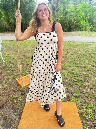 Alternate view of Tied Up For The Moment Dotted Maxi Dress

