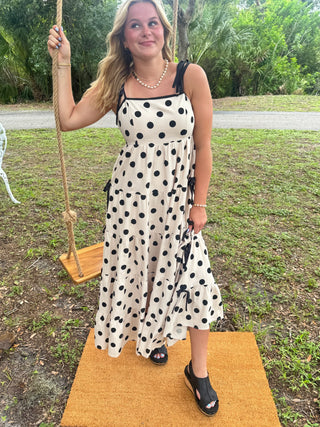 Alternate view of Tied Up For The Moment Dotted Maxi Dress
