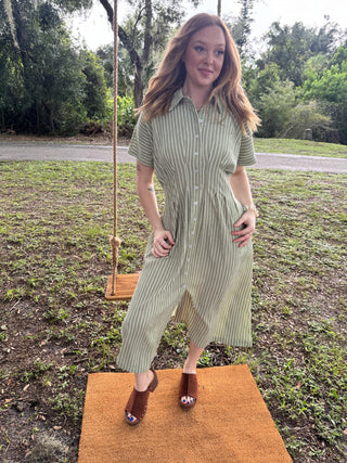Alternate view of Summer in Sage Button Front Dress
