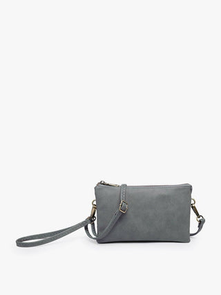 Compact EARTH GREY crossbody faux leather organizer purse with adjustable strap, ideal for travel and everyday use.
