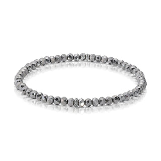 Pewter silver faceted bead stretch bracelet with metallic finish beads.
