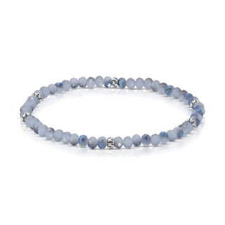 Blue faceted beaded bracelet with silver spacer accents.
