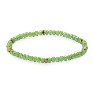 Green beaded bracelet with gold-tone spacer accents and rondelle faceted stones.
