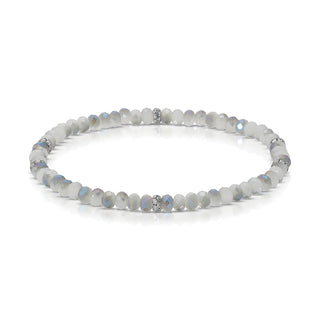 Gray faceted beaded bracelet with silver spacer accents.
