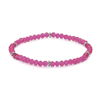 Hot pink faceted bead bracelet with silver spacer accents.

