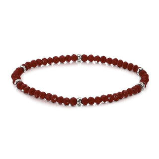 Faceted cabernet beaded bracelet with silver spacer accents.
