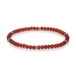 Red faceted beaded bracelet with silver spacer accents.
