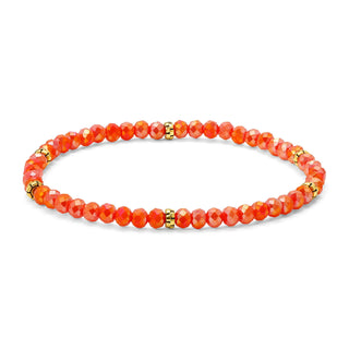 Bright coral faceted beaded bracelet with gold spacer accents.
