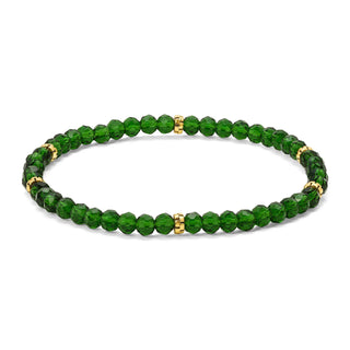 Green faceted beaded bracelet with gold accent spacers.
